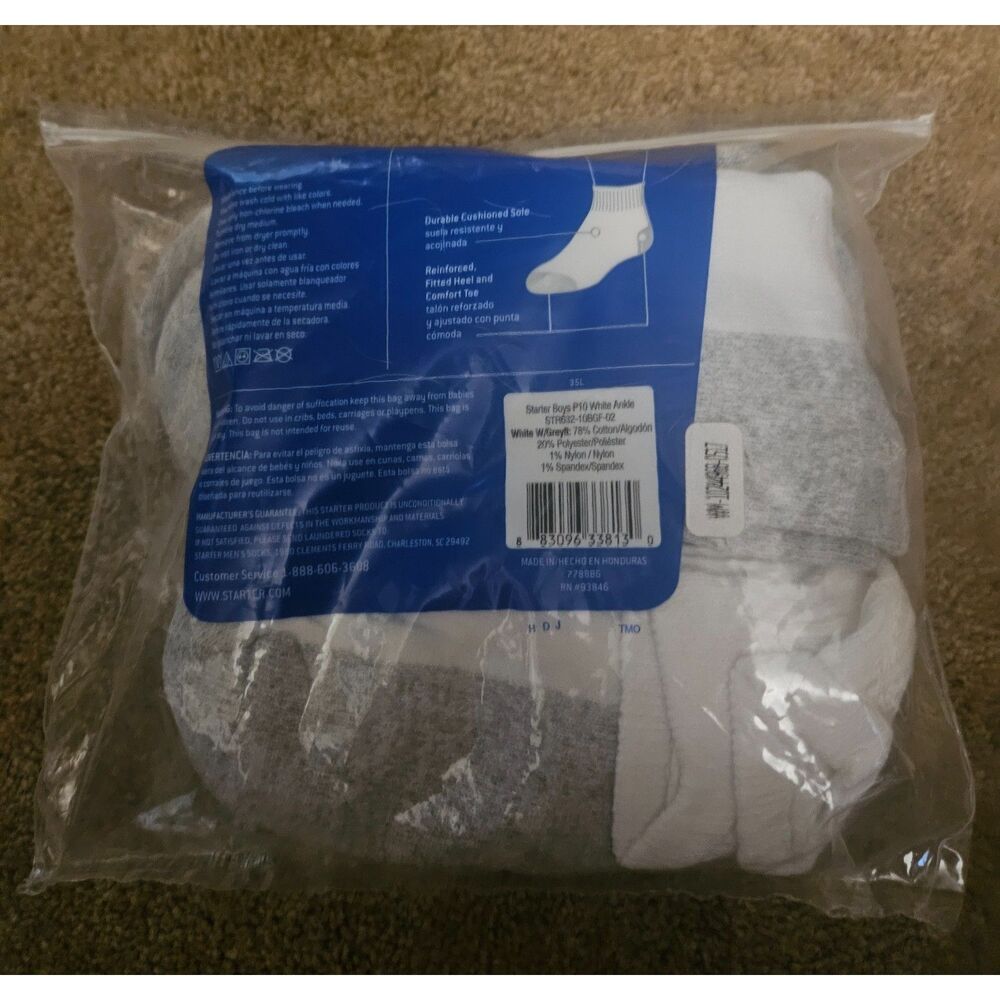 NIB Starter Boys Ankle Socks White Gray - 9 Pairs - Picture 2 of 2